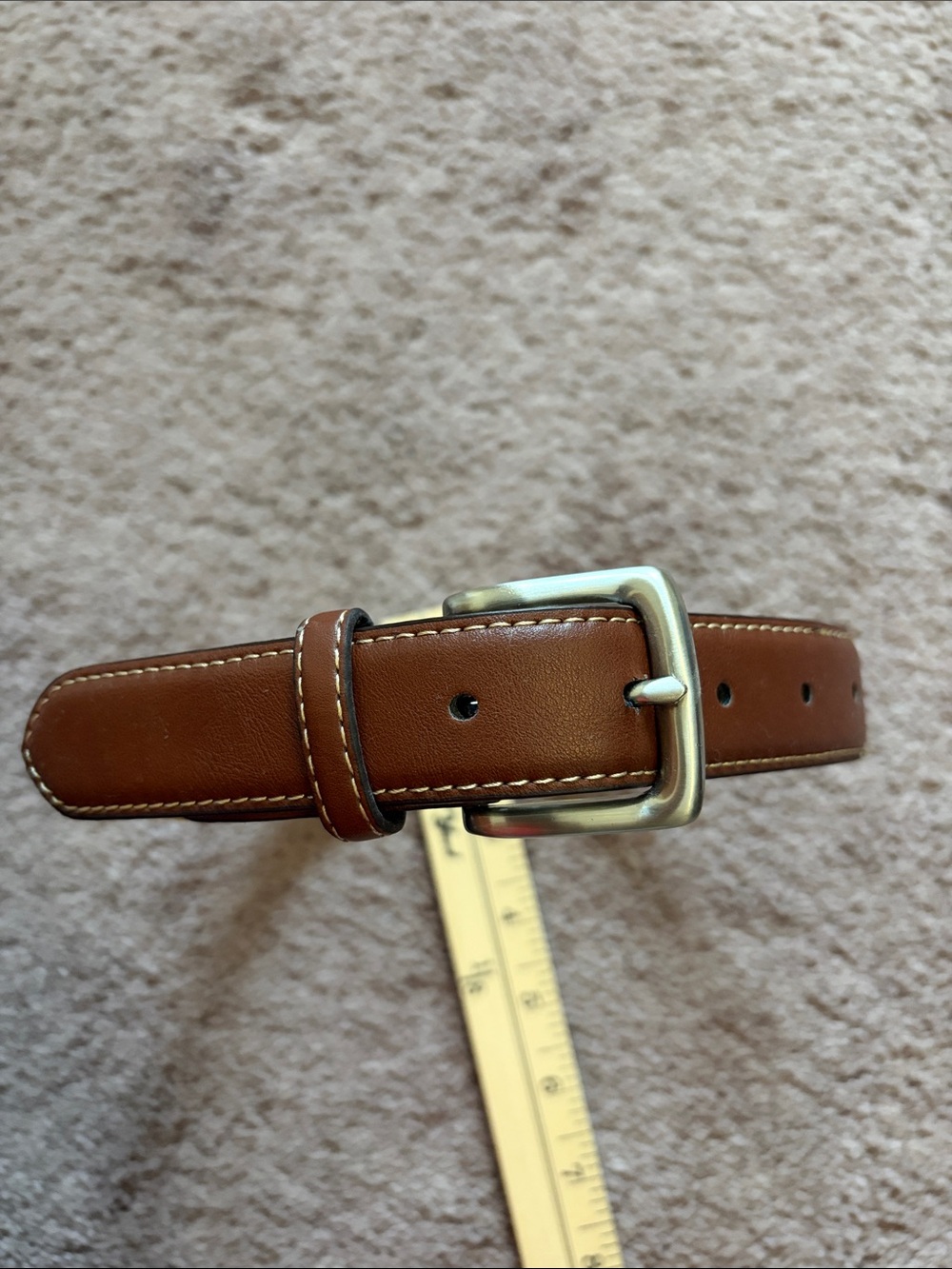 Izod Brown Leather Belt with Yellow and Cream Striped Webbing